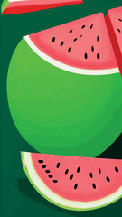 Watermelon. Green Juicy Fruit, Isolated on  Background, Watermelons realistic fruits. Vector. Eps10 vector illustration.