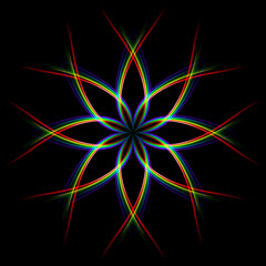 eight-pointed star design element made of colorful glowing lines
