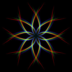 eight-pointed star design element made of colorful glowing lines