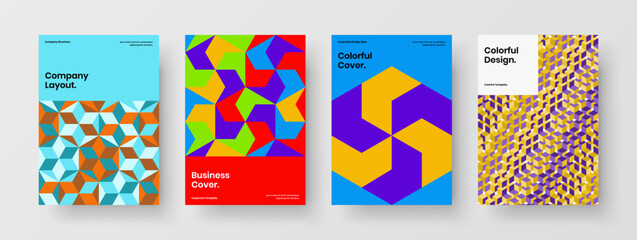 Fototapeta premium Minimalistic flyer vector design template bundle. Fresh mosaic pattern catalog cover illustration composition.