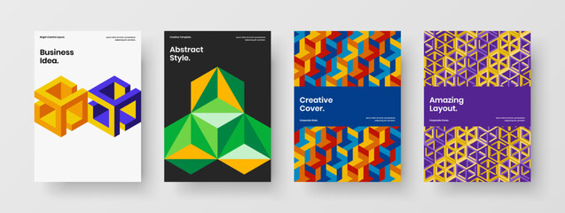 Fototapeta premium Simple mosaic pattern pamphlet concept collection. Colorful banner A4 vector design template bundle.