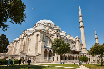 Fototapeta na wymiar Suleymaniye historical mosque with minarets. Istanbul landmark, Turkey