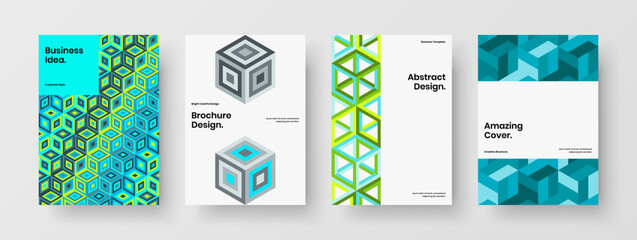 Unique geometric tiles postcard template composition. Original flyer A4 vector design illustration bundle.