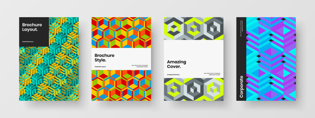 Vivid mosaic shapes presentation concept set. Modern book cover design vector template collection.