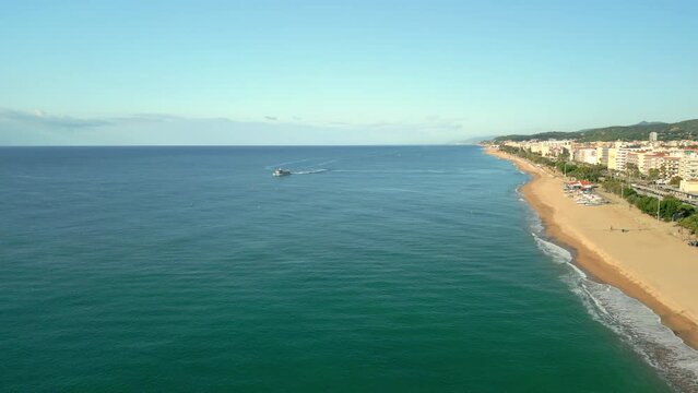  Pineda de Mar beach without people Santa Susanna Costa del Maresme province of Barcelona in Spain aerial views with drone