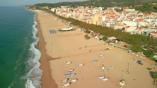 Aerial view of Pineda de Mar Calella Santa Susana beach in the Maresme Catalan coast Barcelona