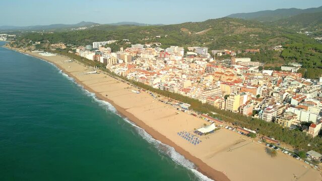 Aerial view of the beach of Pineda de Mar Calella Santa Susana in the Maresme Catalan coast