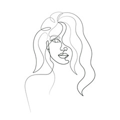 One line-art lady's elegant linear drawing illustration