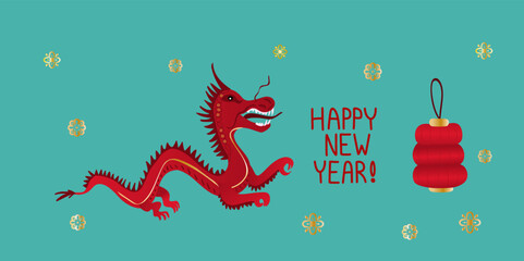 Happy Chinese new year banner with dragon