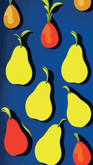 vector illustration of a pear with leaves on a colored background