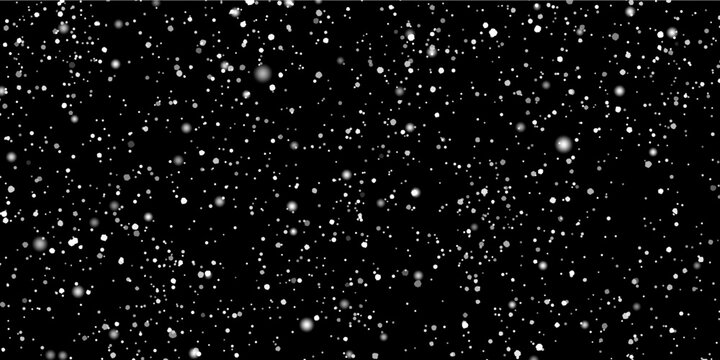 Realistic falling winter snow flakes on black background. Vector