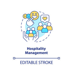 Hospitality management concept icon. Hotel training program abstract idea thin line illustration. Happy visitors. Isolated outline drawing. Editable stroke. Arial, Myriad Pro-Bold fonts used