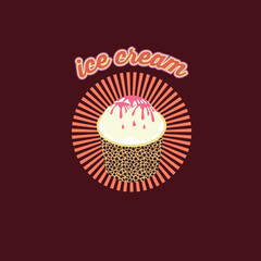 Vector vintage retro ice cream cup with leopard pattern