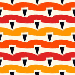 Brush lines seamless pattern. Freehand repeated stripes print. Wavy linear background. Simple geometric motif. Curves image. Ethnic digital paper. Textile print. Trendy web design