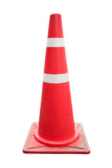 Rubber orange pylon cone with reflector strip isolated on empty background with clipping path.