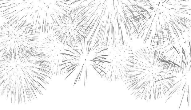 Silver colored firework, thin  stroke lines. Isolated png illustration, transparent background. Design  for overlay, montage, collage. Happy new year concept.