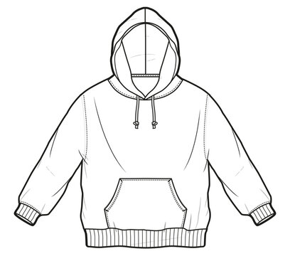 boys oversize long sleeve hoodie flat sketch vector illustration