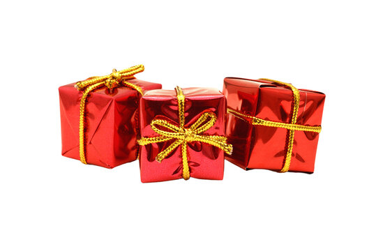 Small Red Christmas Gifts Decoration  Isolated On Transparency Photo Png File 