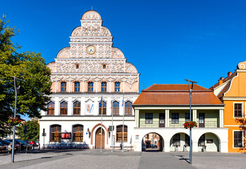Historic XIII century Town Hall Ratusz building and Odwach Guardhouse at Rynek main market square in historic old town quarter of Stargard in Poland - 533355119