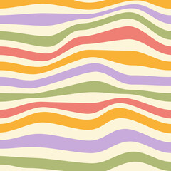 Wavy stripes background. Abstract geometric texture.  Colorful wavy distorted stripes on a beige background. Pastel colors. Vector illustration