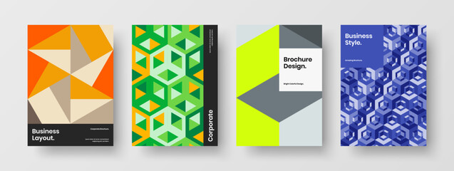 Simple company identity A4 vector design concept bundle. Minimalistic geometric pattern corporate brochure template collection.
