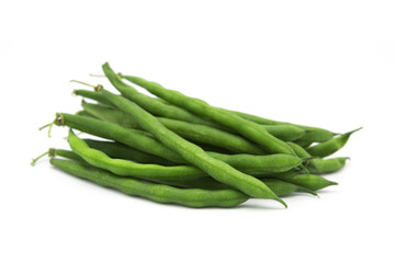 Fresh organic green beans isolated on white background. Phaseolus vulgaris.