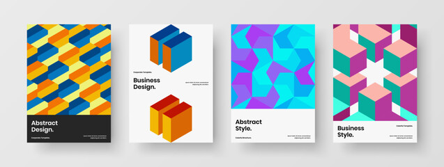Fototapeta premium Original corporate cover A4 design vector illustration set. Fresh geometric shapes annual report concept collection.