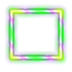 Neon frame, vibrant colored glowing neon frame with transparent background