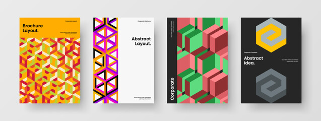 Clean geometric hexagons annual report concept bundle. Fresh flyer vector design layout composition.