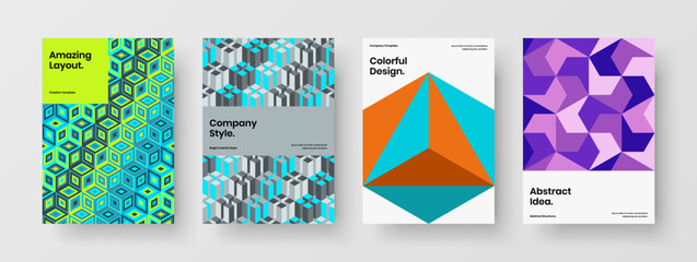 Fototapeta premium Fresh catalog cover A4 vector design template set. Multicolored mosaic tiles pamphlet concept bundle.
