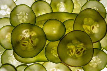 slices of cucumber on a white background - food background