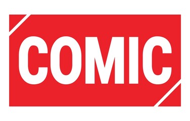 COMIC text written on red stamp sign.