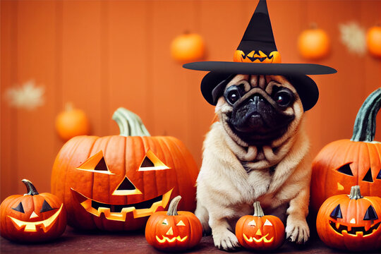 Download wallpapers Pug Halloween sleeping dog tired puppy cute  animals puppies dogs October 31 pumpkins for desktop with resolution  2880x1800 High Quality HD pictures wallpapers