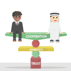businessman african cooperation balance in trust design character on white background