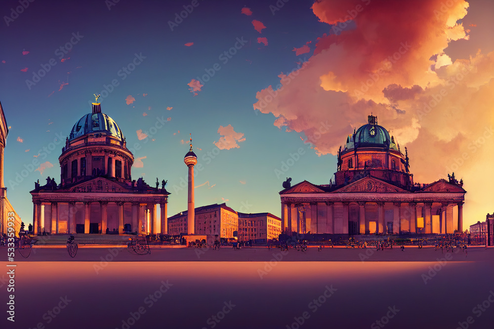 Canvas Prints conceptual ai generated image (not actual) - panoramic view of famous gendarmenmarkt square with ber