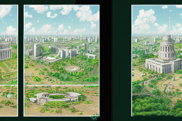 Cartoon style Ciudad Victoria Tamaulipas Mexico July The Park and Tower Bicentenario government building of the State , style U1 1