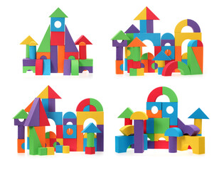 Obraz na płótnie Canvas The toy castle from color blocks isolated on a white background 