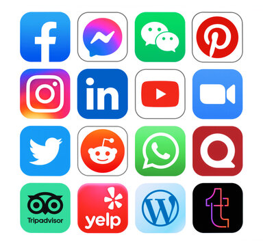 Icons Set of Social Media Apps which use regularly in USA