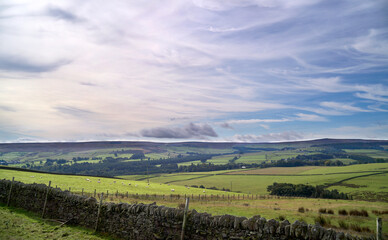 Fototapeta na wymiar Views over moorland and farmland surounding Blanchland in Northumberland, England UK.