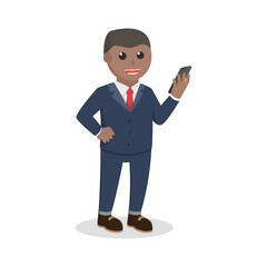 businessman african hold a gadget design character on white background