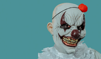 creepy evil clown smiles menacingly