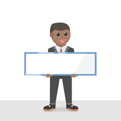 businessman african holding sign board design character on white background