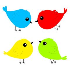 Fototapeta premium Cute bird set icon. Kawaii cartoon funny baby character. Birds collection. Animal. Decoration element. Colorful sticker print. Flat design. Isolated. White background.