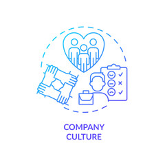 Company culture blue gradient concept icon. Employee mental health assessment. Supportive workplace abstract idea thin line illustration. Isolated outline drawing. Myriad Pro-Bold font used