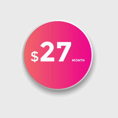 27 dollar price tag. Price $27 USD dollar only Sticker sale promotion Design. shop now button for Business or shopping promotion
