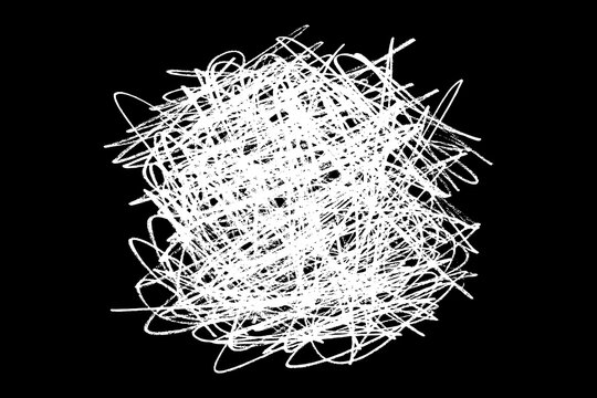 Scribble hand drawn in chalk on black background. Monochrome stain element. Digitally generated image. Vector illustration, Eps 10.