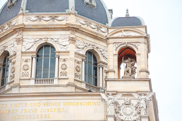 Architectural dome with statues in Vienna . Cupola of Kunsthistorisches Museum Wien