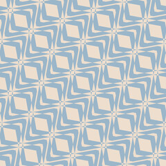 Vector seamless pattern. Retro vintage style. Ornamental background, repeat geometric tiles, diagonal diamond grid. Abstract beige and blue ornament texture. Elegant design for textile, wallpapers