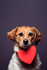 A banner Valentine dog with a red heart.3D illustration