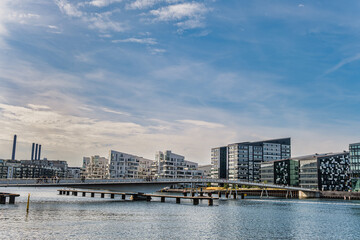 Fototapeta na wymiar Copenhagen view of the modern buildings in the harbor, Denmark